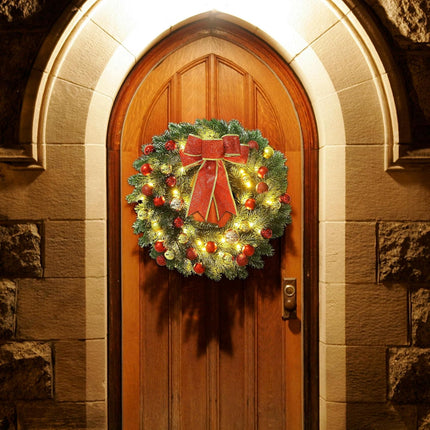 Lulu Home 16 Inch Pre-lit Christmas Wreath with Hook, Battery Operated Christmas Wreath Decorative Christmas Balls Hanging Ornament, Artificial Door Wreath 40 Clear LED Lights