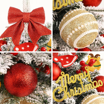 Mini Christmas Tree,22 Inches Artificial Tabletop Christmas Tree with 50 Lights(8 Modes),Snow Flocked Small Christmas Tree with DIY Ornaments Balls Bowknot for Christmas Decor Home Indoor