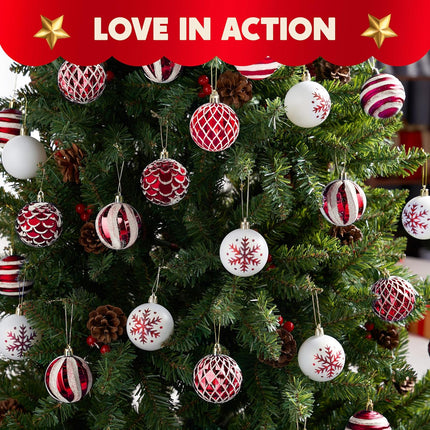 Joiedomi 36 Pcs Red and White Christmas Ball Ornaments Set, 2.36” Shatterproof Christmas Hanging Tree Decoration, Xmas Balls Ornaments for Tree Present Banister Wreath Garland Indoor Party Supplies