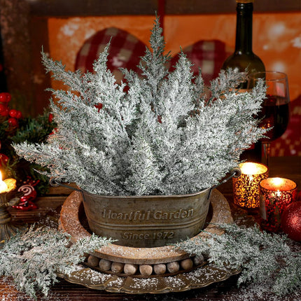 60 Pcs Christmas Artificial Faux Cedar Branches 12.6 Inch Artificial Green Cedar Sprigs Artificial Pine Branches Faux Cedar Garland Christmas Picks for Xmas Holiday Wedding Home Wreath (Snowy)
