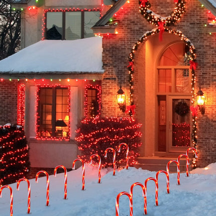 Candy Cane Lights - 10 Pack Candy Cane Pathway Lights, 10" Christmas Candy Cane Lights Red, Outdoor Candy Cane Christmas Decor for Walkway, Driveway, Sidewalk, Garden, Xmas Path Stake Lights Markers