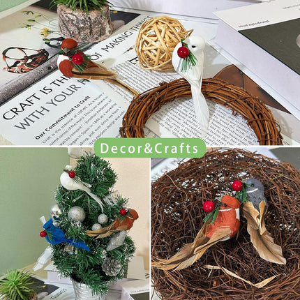 LWINGFLYER 12PCS Christmas Tree Ornaments Clip on Birds Artificial Feathered Foam Birds with Red Berries for Christmas Tree Decoration Wreath Crafts Home Decor