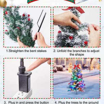 Outdoor Christmas Tree, 4 Packs 30 Inch Snow Flocked Outdoor Christmas Trees for Yard Sidewalk Driveway Walkway Grave Outside Christmas Tree