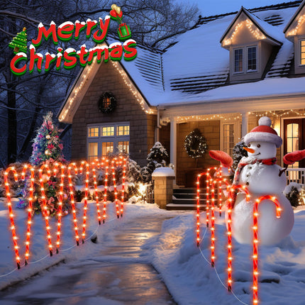 COOLWUFAN 24 Pack Christmas Candy Cane Lights, 33'' Light Up Candy Cane Decoration Outdoor Yard, Waterproof Christmas Decor Pathway Lights