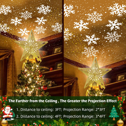 Samyoung Christmas Tree Topper Lighted with 6 Projection Modes Star Tree Topper Built-in LED Rotating 3D Lighted Glitter Star Decorations Projector Tree Topper for Christmas Tree