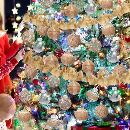 28 Pcs Farmhouse Christmas Ornaments Rustic Burlap Christmas Tree Ornaments Decoration Hanging Burlap Christmas Ball Ornament Burlap Garland Ribbon for Xmas Christmas Holiday Party