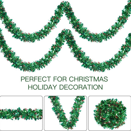 Sggvecsy 39.37Ft Christmas Red Berry Tinsel Garland Xmas Tree Decorations Green Leaves Christmas Metallic Twist Garland Ceiling Hanging Decorations for Year Party Holiday Indoor Outdoor Supplies