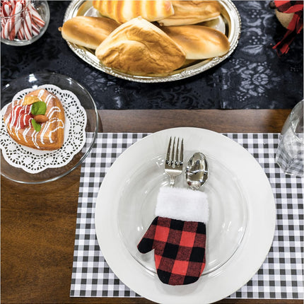 Iconikal Buffalo Plaid Mini Mitten Christmas Stockings 24 Pack, Festive Holiday Decor for Tree, Wreath, Mantle - Seasonal Xmas Stocking Ornaments