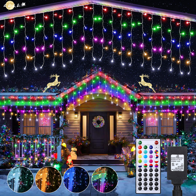 Joomer RGB Christmas Icicle Lights, 35Ft Color Changing Christmas Lights Outdoor RGB Icicle String Lights with Remote Timer for Party, Eaves, Roofs, Holiday, Christmas Decorations (Non-Connectable)