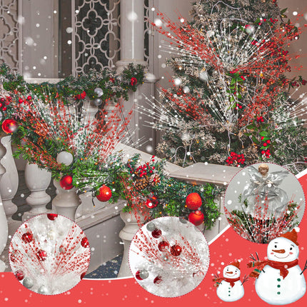 Yilloog 36 Pcs Christmas Artificial Glitter Berry Tree Picks Decorative Bead Sticks for Vase Decor Glitter Berry Stems Branches for Xmas Tree DIY Crafts Holiday Wedding Party, 17 Inch(Red, White)