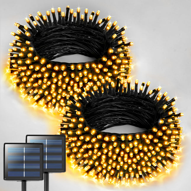 JMEXSUSS 2 Pack Solar Christmas Lights Outdoor Waterproof, Total 400 LED 151FT Warm White Christmas Lights, 8 Modes Solar String Lights for Outside Patio Yard Tree Garden Christmas Decorations
