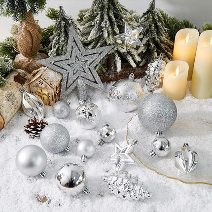 Christmas Ball Ornaments - 43pcs Shatterproof Christmas Tree Decorative Hanging Ornaments with Loop for Xmas Holiday Party Wreath Home Decoration (Silver)