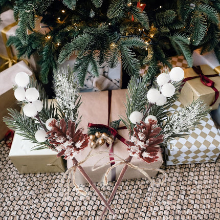 10PCS Artificial Christmas Picks White Berry Stems Faux Frosted Pine Branches Holly Spray with Bow-knot Pinecones for Xmas Tree Flower Arrangement Wreath Winter Holiday Season Décor (White, 10)