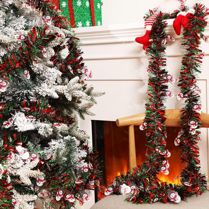 Christmas Tinsel Garland Artificial Christmas Garland Xmas Metallic Twist Hanging Garland Fireplace Mantel Wreath Decor for Staircase Railing Indoor Outdoor Ornaments (Snowman Style,19.7 Feet)
