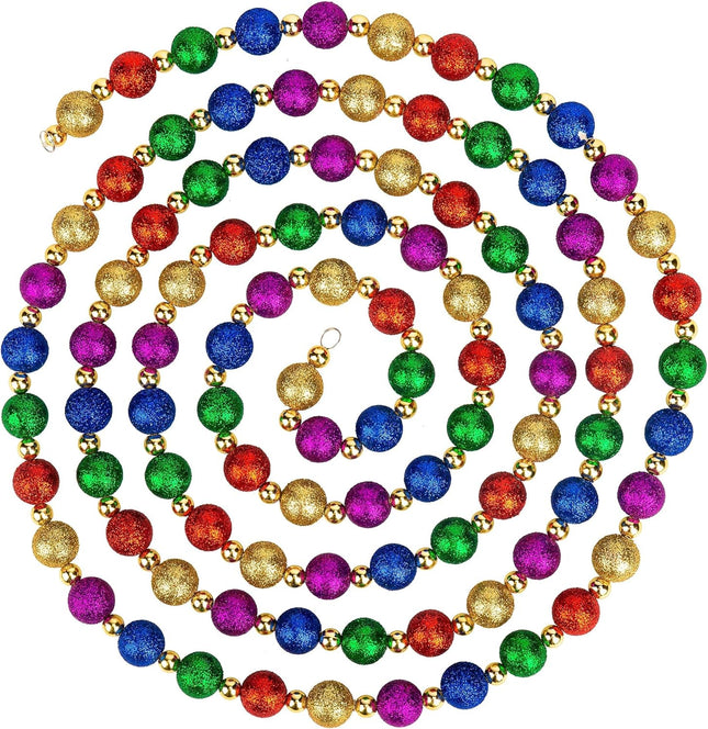 9 Foot Multi Color Glitter Christmas Garland Multicolor Beaded Christmas Tree Garland for Retro Vintage Candy Trees Garland Christmas Decorations for Indoor Use Red Blue Gold Green Purple Beads