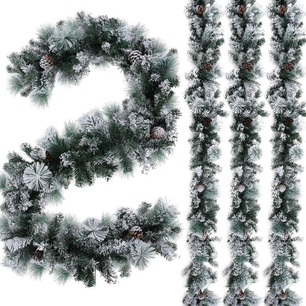Chuangdi 3 Pcs Snow Flocked Christmas Garland, 18 Ft Snowy Christmas Cedar Garland, White Winter Frosted Holiday Pine Garland, Flocked Spruce Garland for Xmas Tree Stairs Fireplace Decor