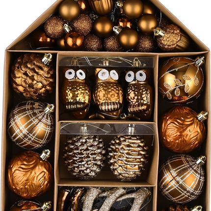 Valery Madelyn Fall Ornaments for Christmas Trees, 70ct Bronze Copper and Gold Shatterproof Christmas Fall Tree Decorations, Woodland Brown Hanging Ball Ornaments Bulk for Thanksgiving Autumn Harvest