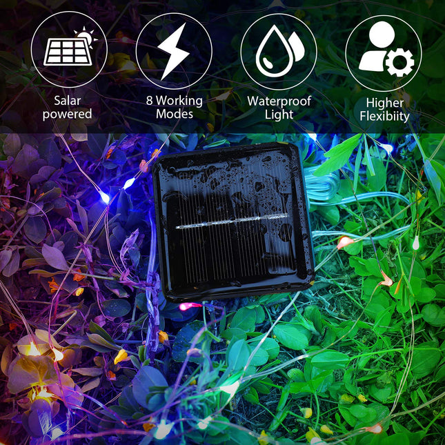 Solar String Lights Outdoor Decorative, 2 Packs 33Ft 100 Led Copper Wire Waterproof Outdoor Fairy String Lights Solar Powered with 8 Mode for Garden, Outdoor, Patio, Yard, Tree, Wedding(Multi)