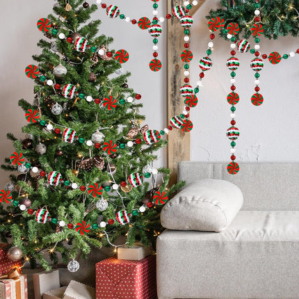 16 Feet Christmas Candy Cane Garland Christmas Tree Peppermint Ornaments Candy Garland Wreaths Christmas Ball Garland Xmas Bead Hanging Ornaments for Holiday Party Fireplace Home Decor (Sequin)