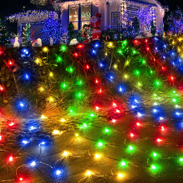 Pooqla Net Lights, 300LED Christmas Outdoor Mesh Light, 14.8x4.9 ft Fairy String Mesh Light 8 Modes Green Wire, Connectable Waterproof Decorative Light for Bushes Tree Garden Halloween, Colorful