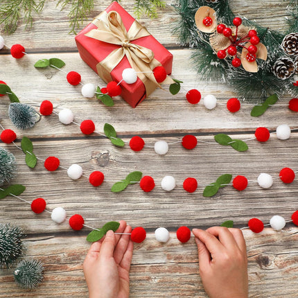 Rtteri 3 Pcs Christmas Felt Ball Garland Holly Leaves and Berry 24.6 Feet Christmas Pom Pom Garland Christmas Felt Ball Banner for Christmas Tree Winter Holiday Decorations Indoor Home Room Decor