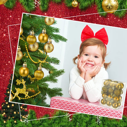 Sumind 48 Pieces Christmas Mini Balls Ornaments 1.2 Inch Miniature Glitter Balls Xmas Tree Small Hanging Decorations Pendants for Holiday Party Wedding Home DIY Craft Decor(Classic Style,Gold)