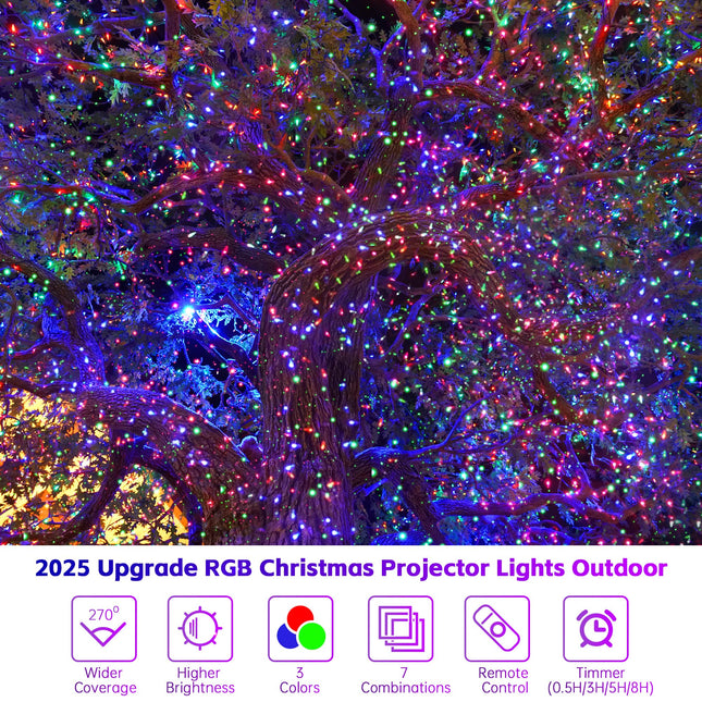 Christmas Projector Lights Outdoor, RGB 3 Colors Christmas Light Projector Outdoor with Remote Control, Waterproof Firefly Outdoor Landscape Lights Star Projector for House Yard Christmas Decorations