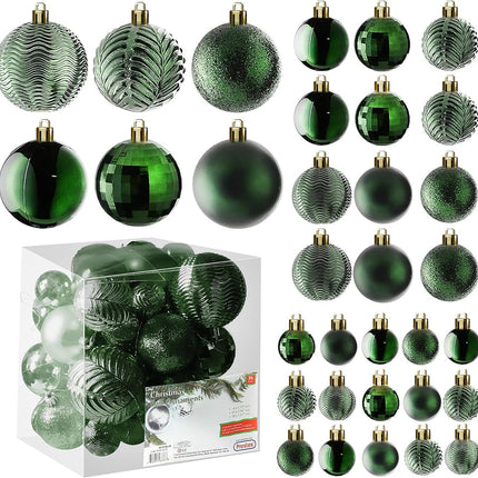 Prextex Christmas Tree Ornaments - Emerald Green Christmas Ball Ornaments Set for Christmas, Holiday, Wreath & Party Decorations (36 pcs - Small, Medium, Large) Shatterproof, 3 Size Combo