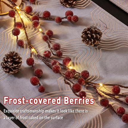 EAMBRITE Lighted Red Berry Garland, 6 FT 88 LED Christmas Garland with Warm White Lighs, Battery Operated Garland with Timer Christmas Decorations for Fireplace Mantle Mantel Indoor Outdoor Use