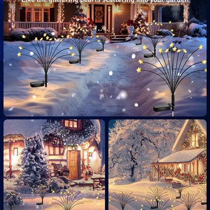 Star Christmas Pathway Lights - 4 Pack 48 LED Firefly Solar Garden Lights with 2 Lighting Modes, Waterproof Solar Walkway Lights, Solar Christmas Lights Decoration for Yard Lawn Walkway, Warm White
