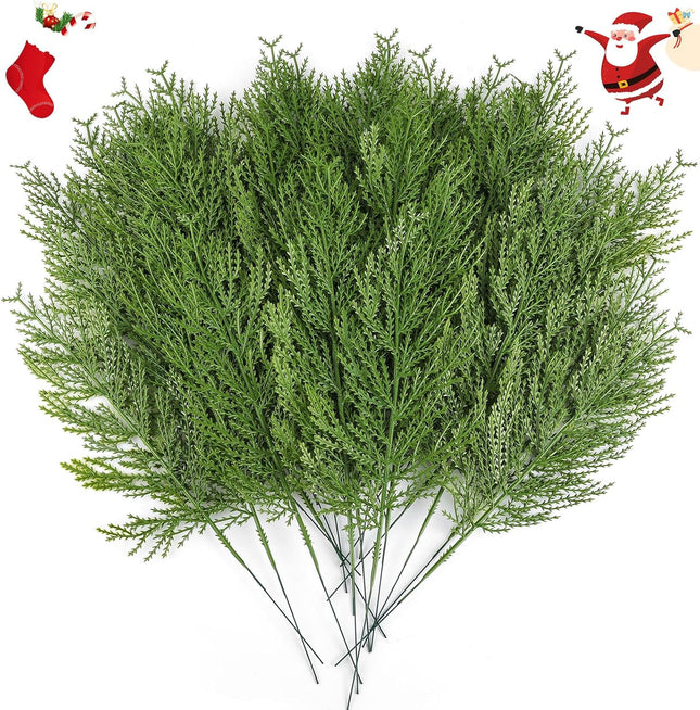 Hananona 40 Pcs Artificial Pine Sprigs Faux Greenery Stems Pine Picks Plastic Christmas Decor - DIY Holiday Accessories (40, Green)