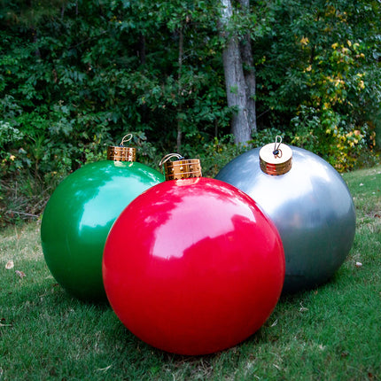 Elf Logic 24” Yardament - Large Inflatable Oversized Christmas Ornament - Outdoor Christmas Decoration - Use as Festive Christmas Yard Decoration (Silver)