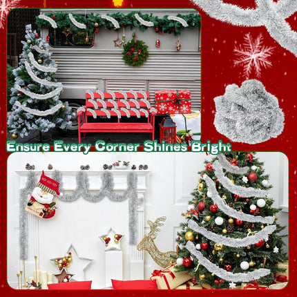 Riceshoot 300 ft 6 Rolls 50 Feet Christmas Tinsel Garland, Frost Tip Metallic Streamers Shiny Garlands for Decoration, Holiday Xmas Tree, Birthday, Wedding, Christmas Party Supplies (Silver)