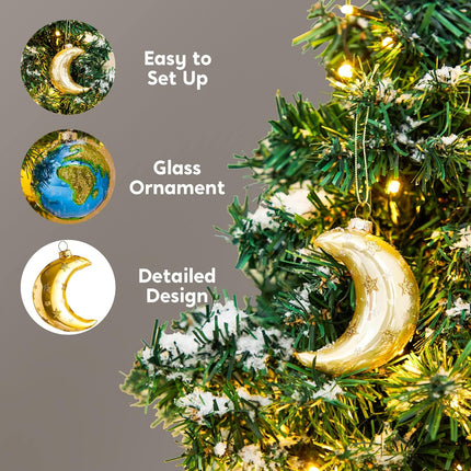 Joiedomi Hanging Ornament, 2 PCS Christmas Earth & Moon Glass Blown Ornaments, Unique Design, Premium Quality, for Christmas Tree Decoration