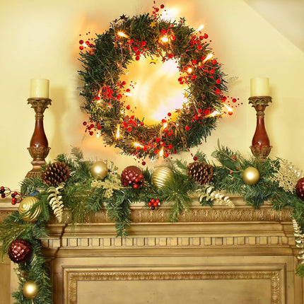Mosoan 10FT 30 LED Christmas String Lights Battery Operated, 2 Light Modes Christmas Lighted Red Berry Garland for Christmas Tree Fireplace Decoration Indoor