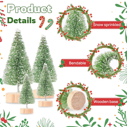 30 PCS Mini Sisal Frosted Christmas Trees, 5 Size Artificial Christmas Trees Bottle Brush Christmas Tree with Wooden Base for Tabletop Christmas Party Home Interior Decor (Green)