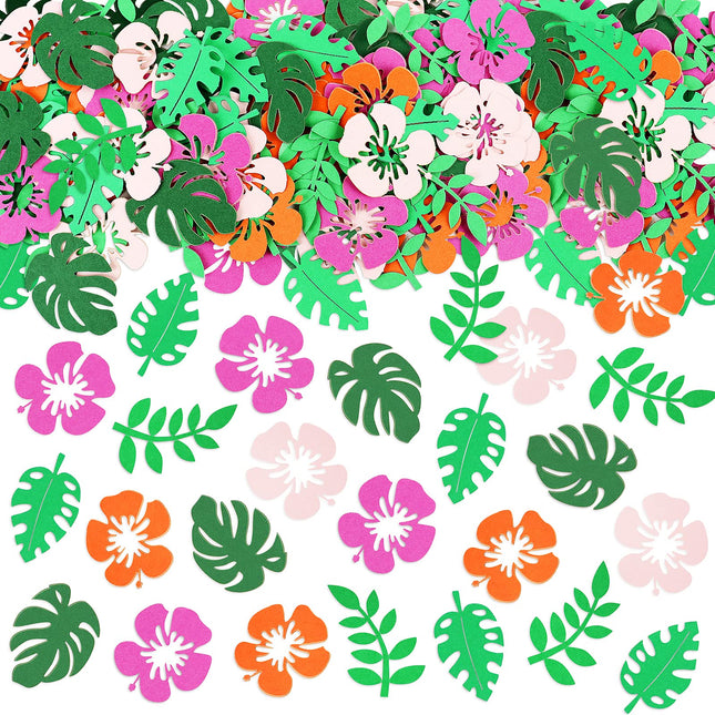 100PCS Tropical Hawaii Flower Confetti Tropical Birthday Baby Shower Party Decorations Green Leaf Confetti Party Decorations for Birthday Baby Shower Pool Beach Jungle Wedding