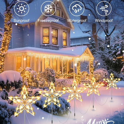 Brightown Star Christmas Pathway Lights Outdoor, 10 Large Star Christmas Sidewalk Lights, Christmas Decorations Outside Yard Lawn Path Walkway Driveway Marker Stake, Warm White