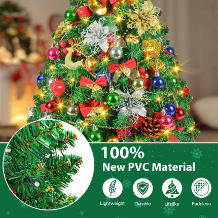 2FT Mini Christmas Tree, Small Christmas Tree with Lights, Prelit Tabletop Christmas Tree with 100 Branch Tips and 80+ DIY Ornaments, Christmas Decorations Indoor and s for Men Women