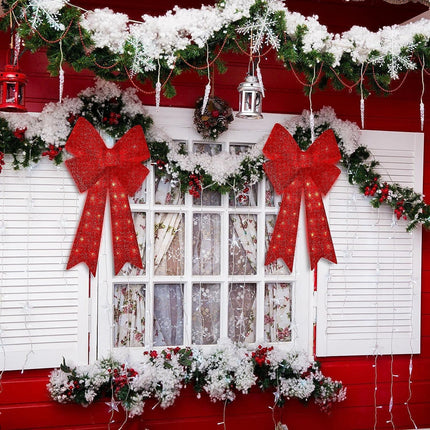 Christmas Glitter Red Bow，Lighted Large Christmas Bows Wreath Decoration,Christmas Tree Topper Decorative Bow for Indoor Outdoor Christmas Parties Decorations (32IN 72LED)