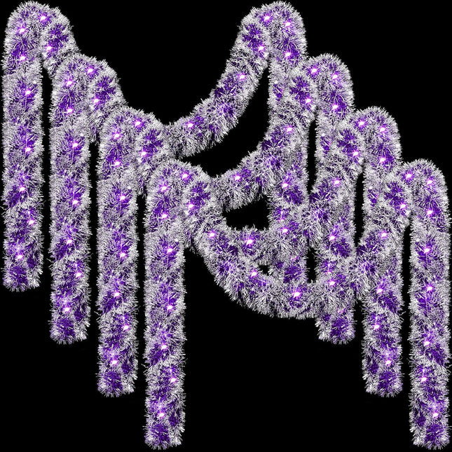 Ceenna 32.8 Feet by 3.5 Inch Christmas Tinsel Garland with 32.8 Feet 100 LED Lights for Xmas Tree Party Christmas Decorations, Room Decor, Wedding, Birthday, Party Supplies (4 Pcs,Purple)