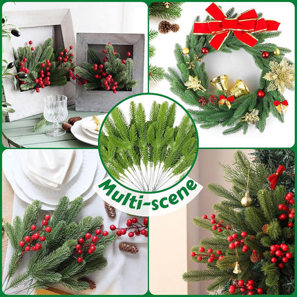 Artificial Pine Stems 100 PCS, Faux Greenery Pine Branches Pine Leaves for DIY Christmas Garland Wreath Christmas Tree and Christmas Home Decor