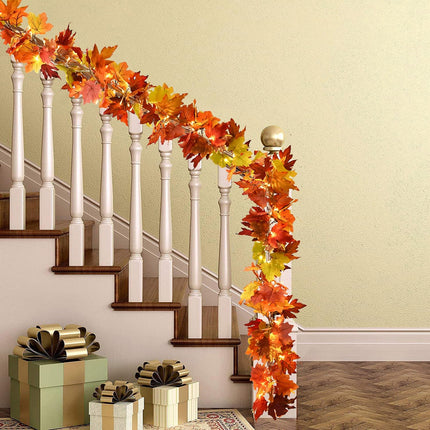 DearHouse 2 Pack Fall Maple Garland, 5.9Ft/Piece Hanging Vine Garland with 2Pcs 7.5 ft 20 Led String Light, Artificial Autumn Maple Leaf Garland Thanksgiving Decor for Home Wedding Fireplace Party