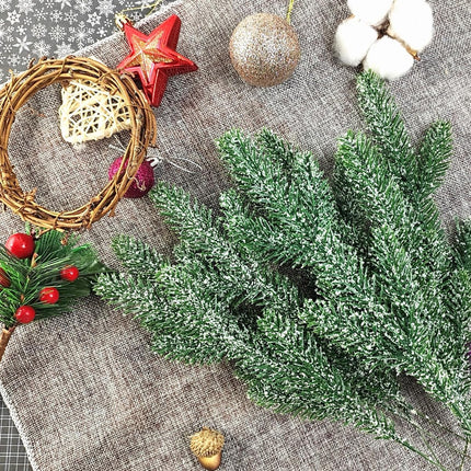 TIHOOD 13PCS 11.8” Snow Frosted Artificial Pine Branches Christmas Snowy Pine Needles Fake Greenery Pine Spray Picks for DIY Crafts Garland Wreath Xmas Embellishing Home Holiday Decoration