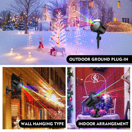 Christmas Laser Projection Lights, Red Blue Green Dynamic Laser Christmas Light Outdoor Projector with Wireless Remote Control, for Indoor/Outdoor Garden, Courtyards, Party，Halloween/Christmas