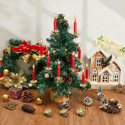 Tessco 40 Pcs Christmas Metal Candle Holder with Clip Set 20 Candle Holders for Christmas Tree Flower Shape Christmas Candle Clip Set with 20 Christmas Candles for Birthday Christmas(Gold Red)