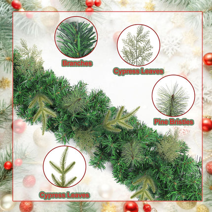 Christmas Garland with Lights, Prelit Xmas Garlands with Timer Outdoor Lighted Winter Pine Garlands with 50 LED Battery Powered String Light for Indoor, Party, Home Decoration, 9 Ft by 10 Inch