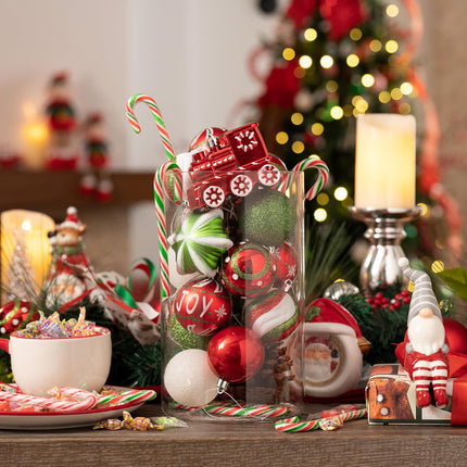Valery Madelyn Christmas Ornaments Set, 100ct Red Green White Shatterproof Christmas Tree Decorations Variety Ball Ornaments Bulk, Whimsical Hanging Ornaments for Xmas Trees Holiday Party Decor