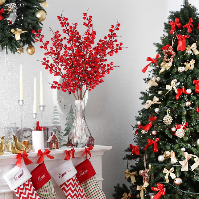 Sggvecsy 6 Pack Artificial Red Berry Stems Christmas Red Berries Holly Berry Branches 25.2 Inches Fake Burgundy Berry Picks for Floral Arrangements Christmas Tree Holiday Home DIY Crafts Decor