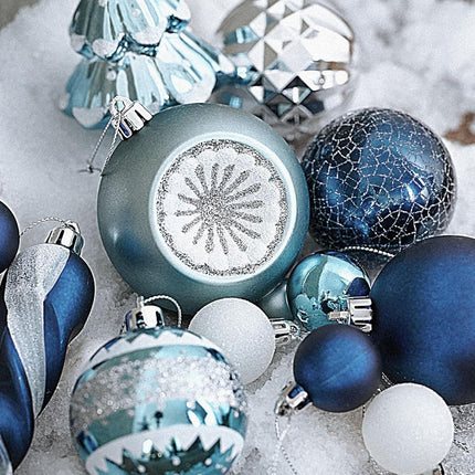 Valery Madelyn Christmas Ornaments Set, 100ct Navy Blue and Silver Shatterproof Christmas Tree Decorations Ball Ornaments Bulk, Winter Wonderland Hanging Ornaments for Xmas Trees Holiday Decor